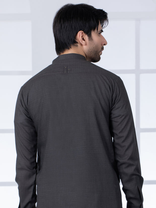 Dark Grey Blended Kameez Shalwar - AL-KS-2805