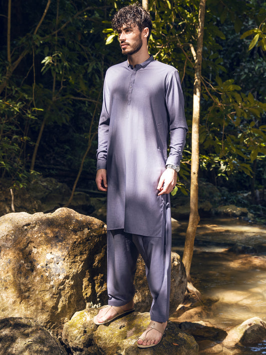 Grey Blended Kameez Shalwar - AL-KS-2813