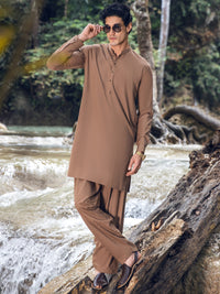 Brown Blended Kameez Shalwar - AL-KS-2814