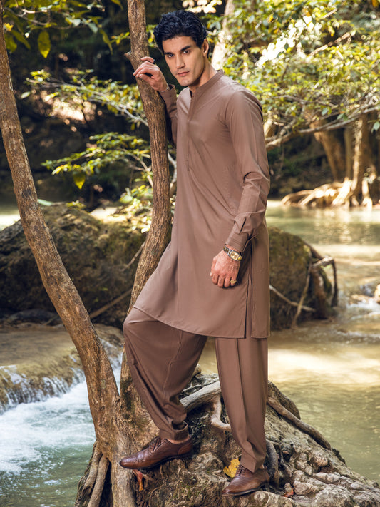 Brown Blended Kameez Shalwar - AL-KS-2820