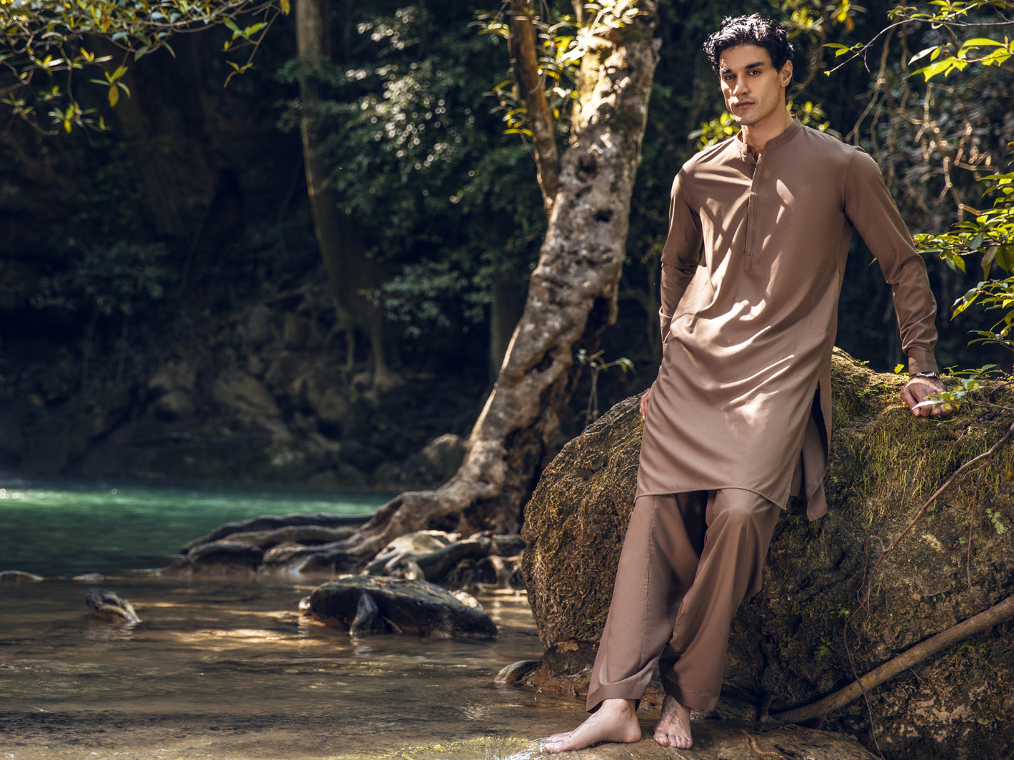Brown Blended Kameez Shalwar - AL-KS-2820