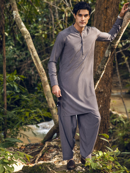 Grey Blended Kameez Shalwar - AL-KS-2826