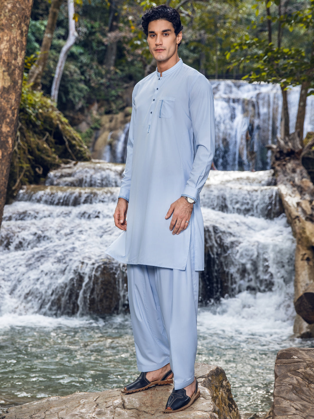 Light Blue Blended Kameez Shalwar - AL-KS-2834