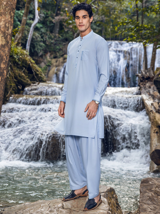 Light Blue Blended Kameez Shalwar - AL-KS-2834