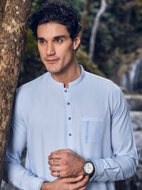 Light Blue Blended Kameez Shalwar - AL-KS-2834
