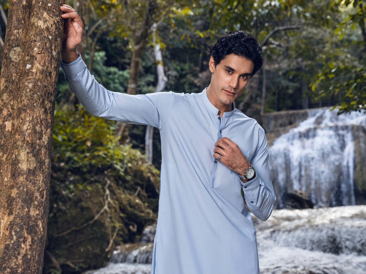 Light Blue Blended Kameez Shalwar - AL-KS-2834
