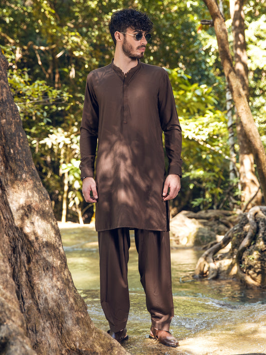 Brown Blended Kameez Shalwar - AL-KS-2838
