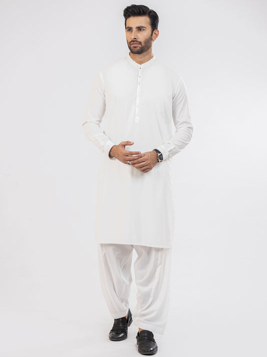 White Blended Kameez Shalwar - AL-KS-2839