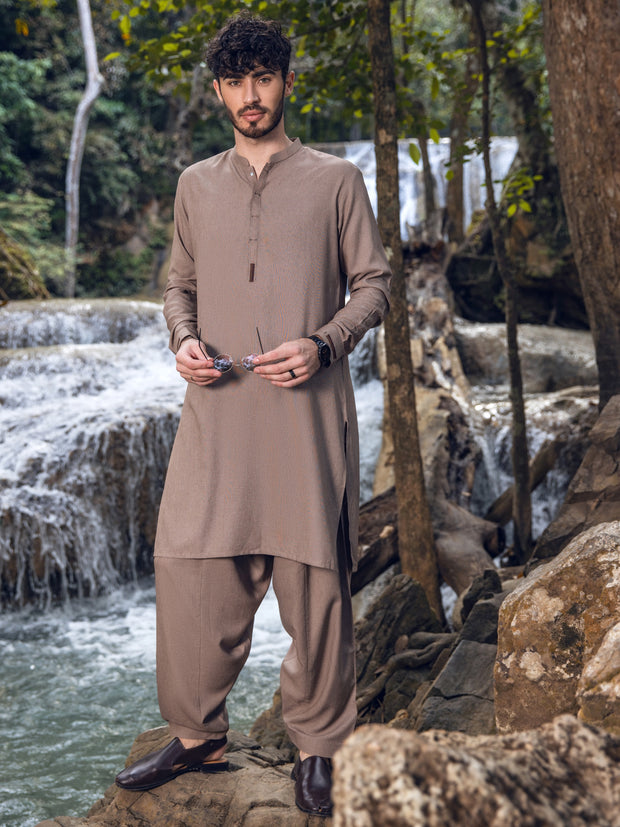 Light Brown Blended Kameez Shalwar - AL-KS-2848