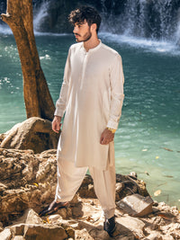 White Blended Kameez Shalwar - AL-KS-2851