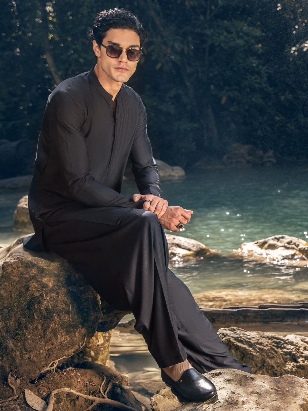 Black Blended Kameez Shalwar - AL-KS-2879