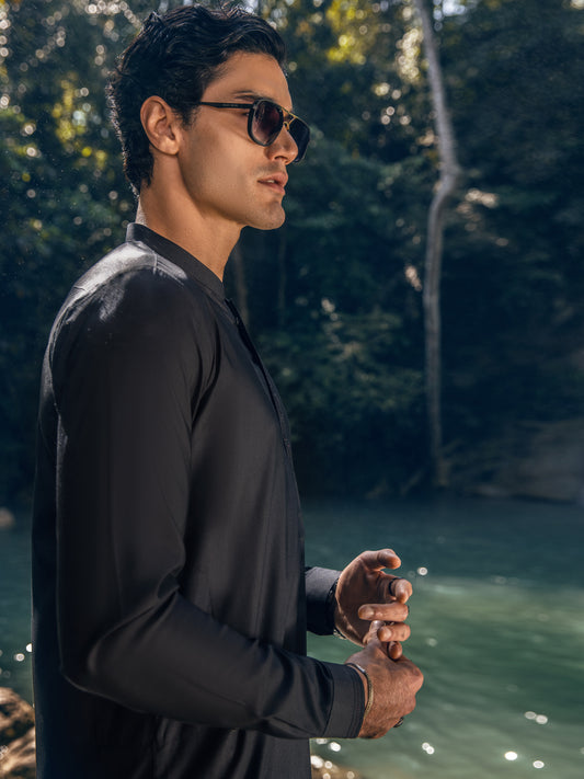 Black Blended Kameez Shalwar - AL-KS-2879