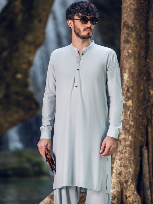 Light Blue Blended Kameez Shalwar - AL-KS-2887