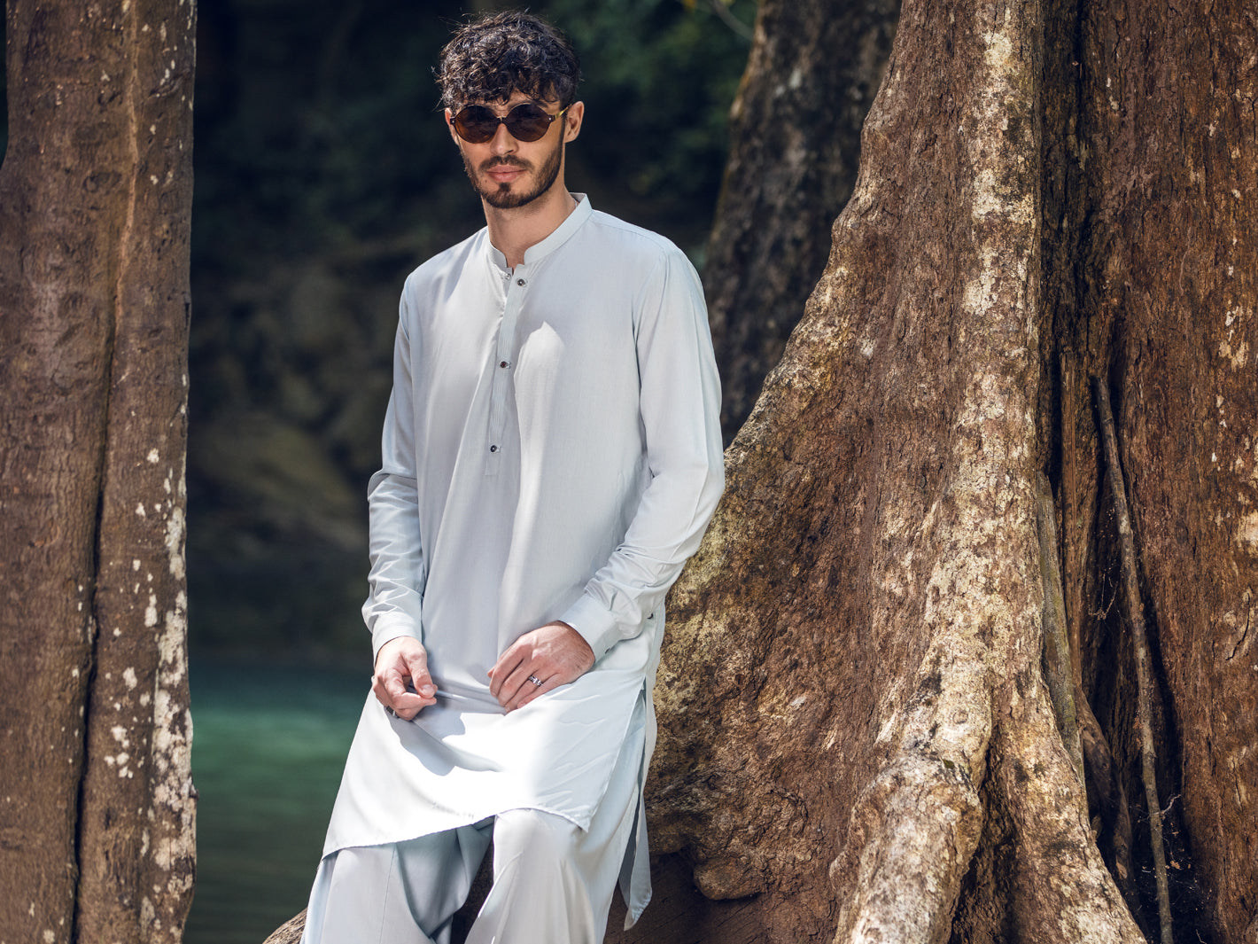 Light Blue Blended Kameez Shalwar - AL-KS-2887
