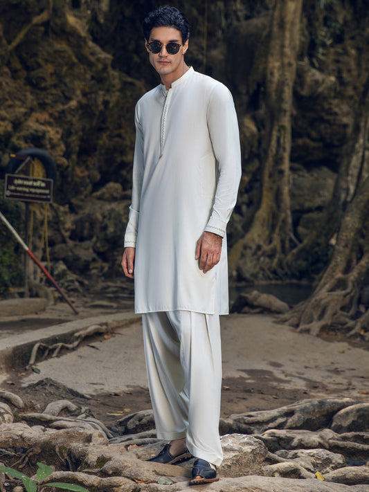 Light Green Blended Kameez Shalwar - AL-KS-2888