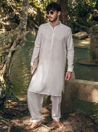 White Blended Kameez Shalwar - AL-KS-2894