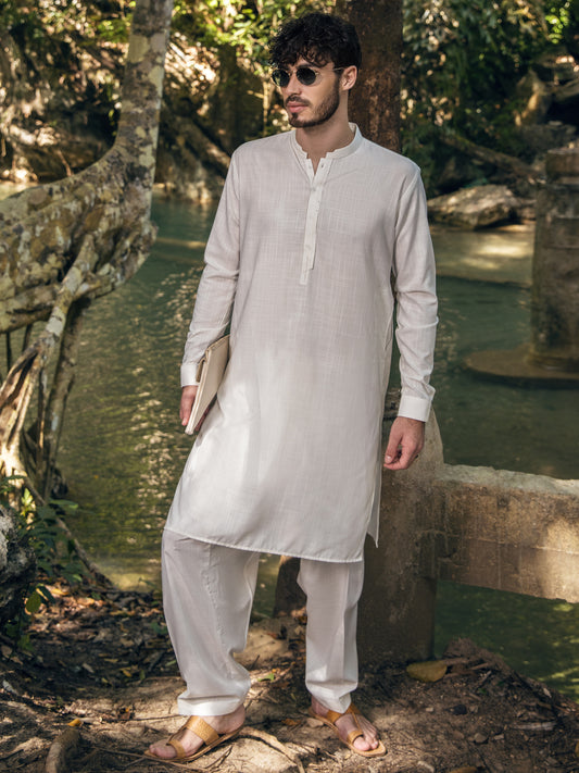 White Blended Kameez Shalwar - AL-KS-2894