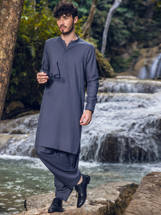 Grey Blended Kameez Shalwar - AL-KS-2896