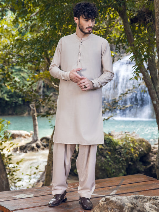 Beige Blended Kameez Shalwar - AL-KS-2897