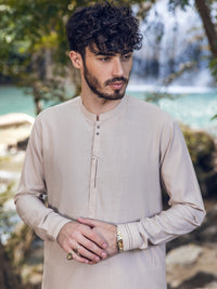Beige Blended Kameez Shalwar - AL-KS-2897