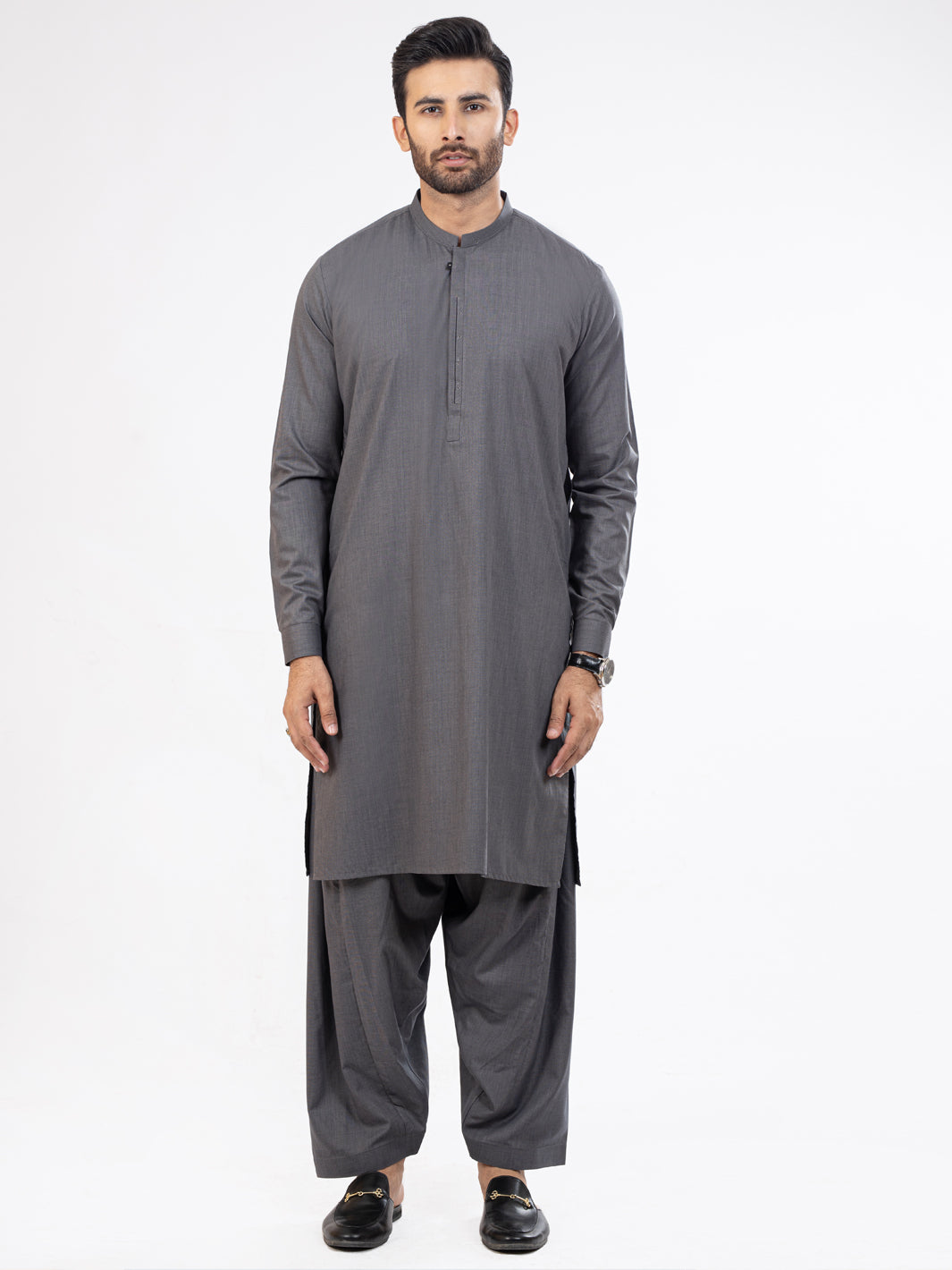 Dark Grey Blended Kameez Shalwar - AL-KS-2902