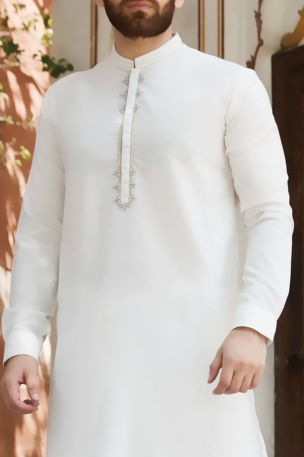 White Blended Kameez Shalwar - AL-KS-2410