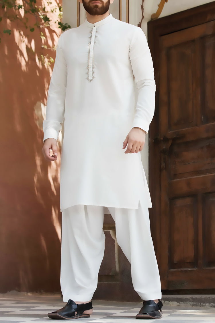White Blended Kameez Shalwar - AL-KS-2410