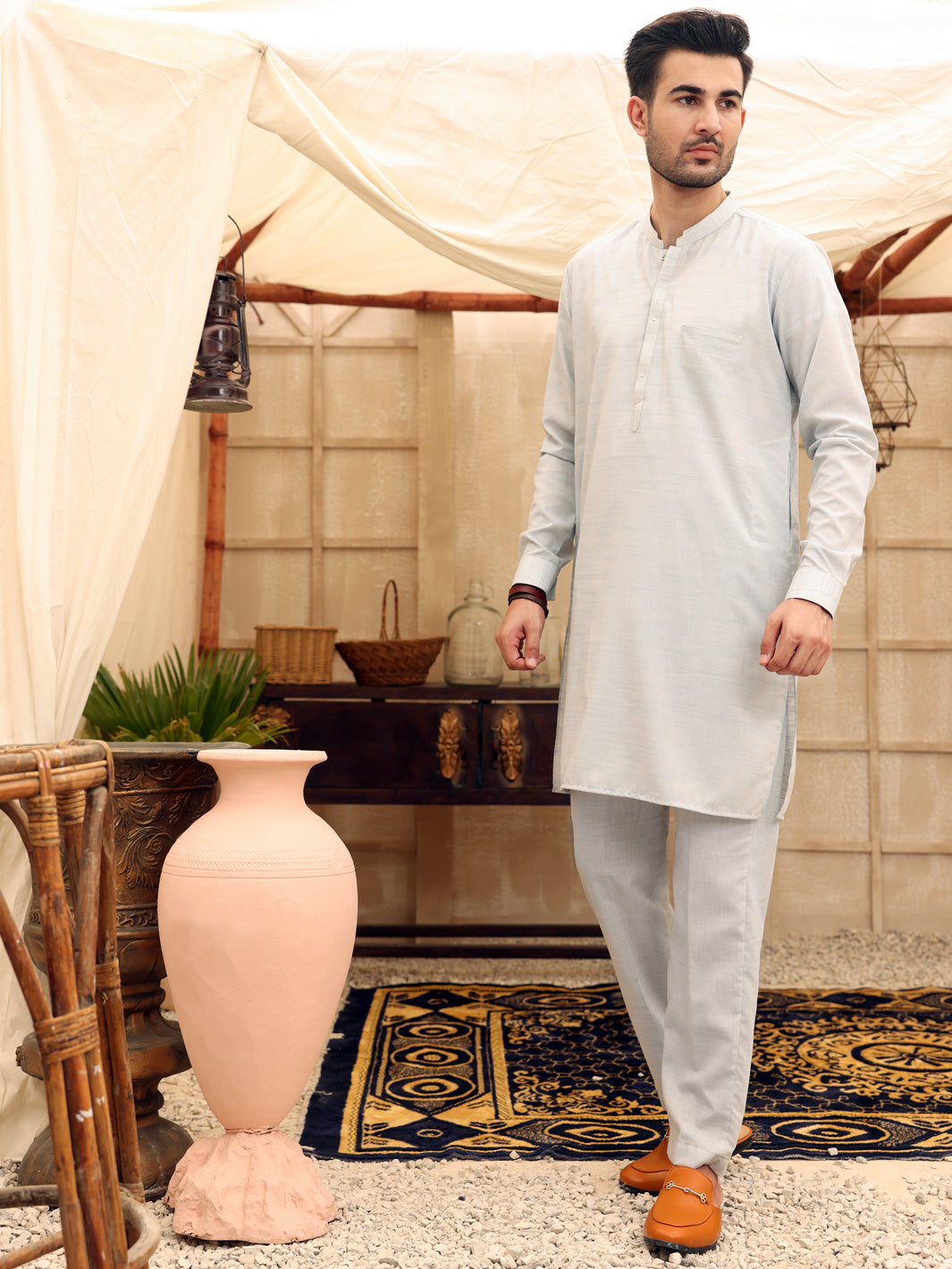 Light Blue Blended Kurta Trouser - AL-KT-2616