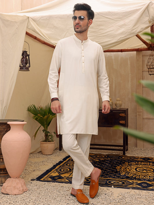 White Blended Kurta Trouser - AL-KT-2623