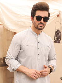 Light Grey Blended Kurta Trouser - AL-KT-2628