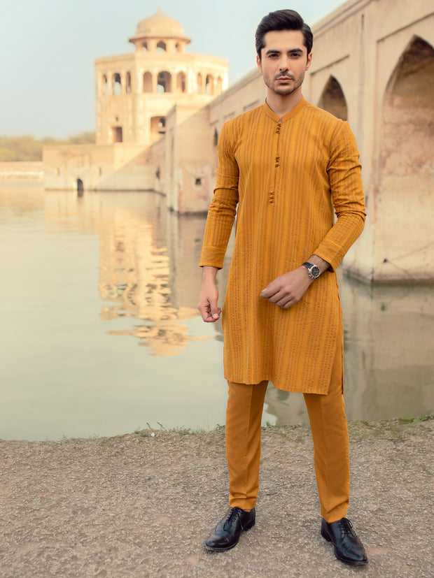 Yellow Blended Kurta Trouser - AL-KT-923