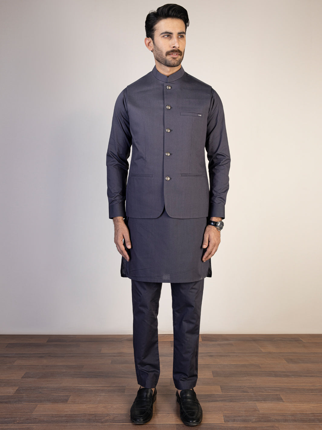 Blue Blended Waistcoat & Kurta Trouser - AL-KWT-004