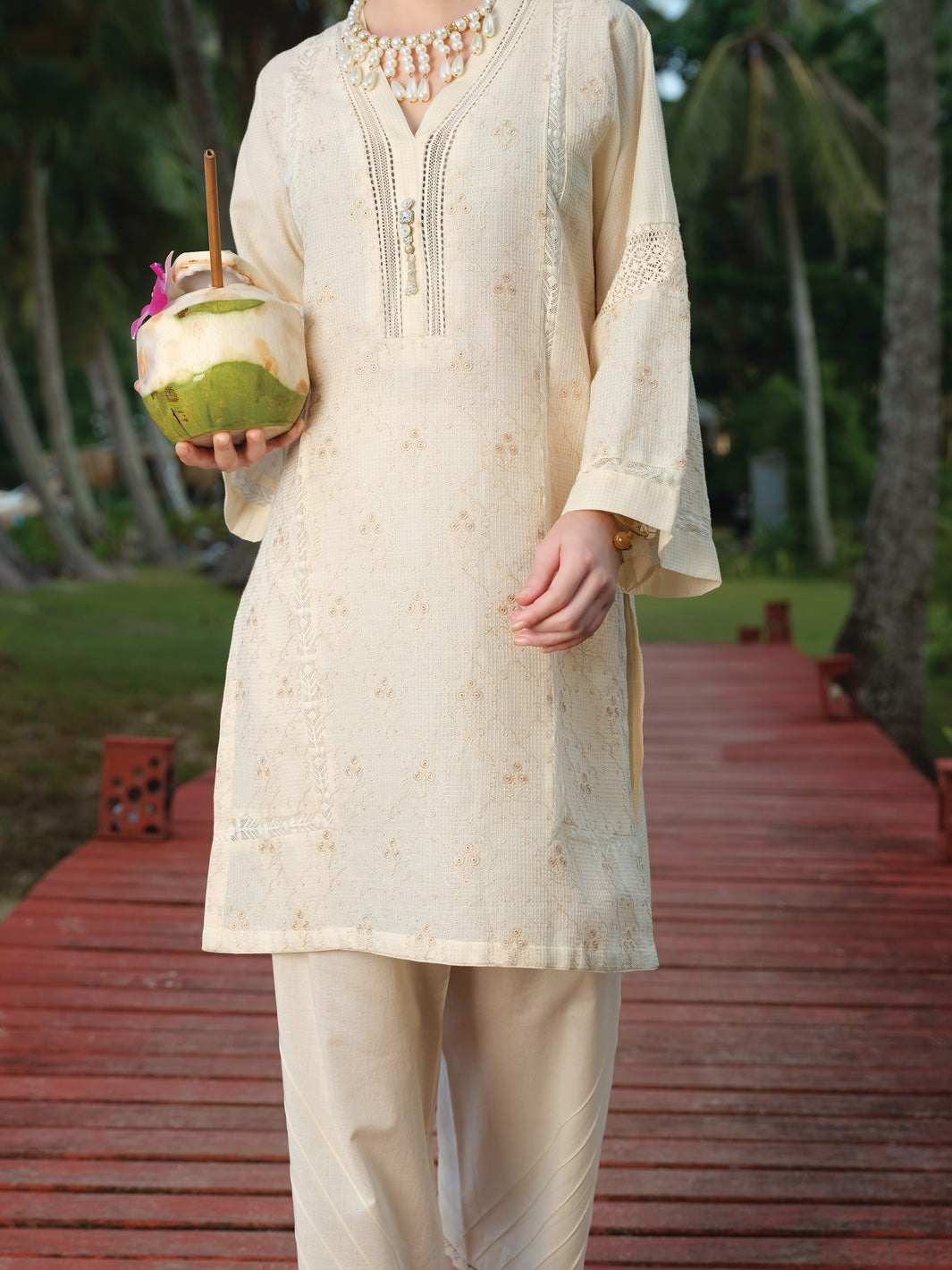 Off White Chicken Kari Tunic - AL-LK-727