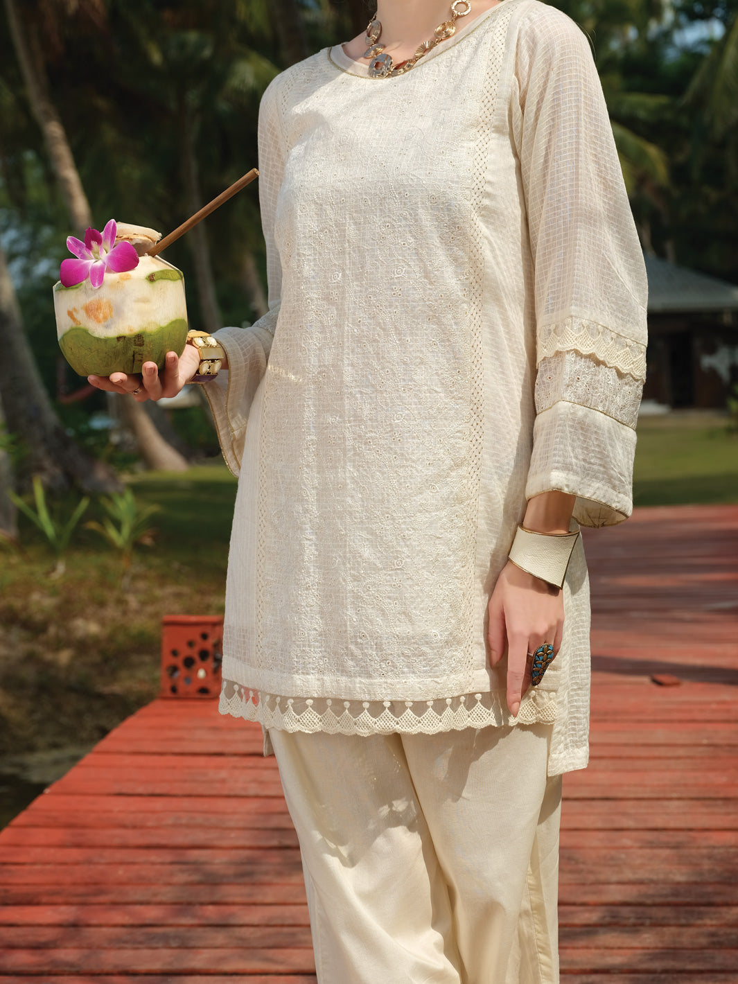 Off White Chicken Kari Tunic - AL-LK-728