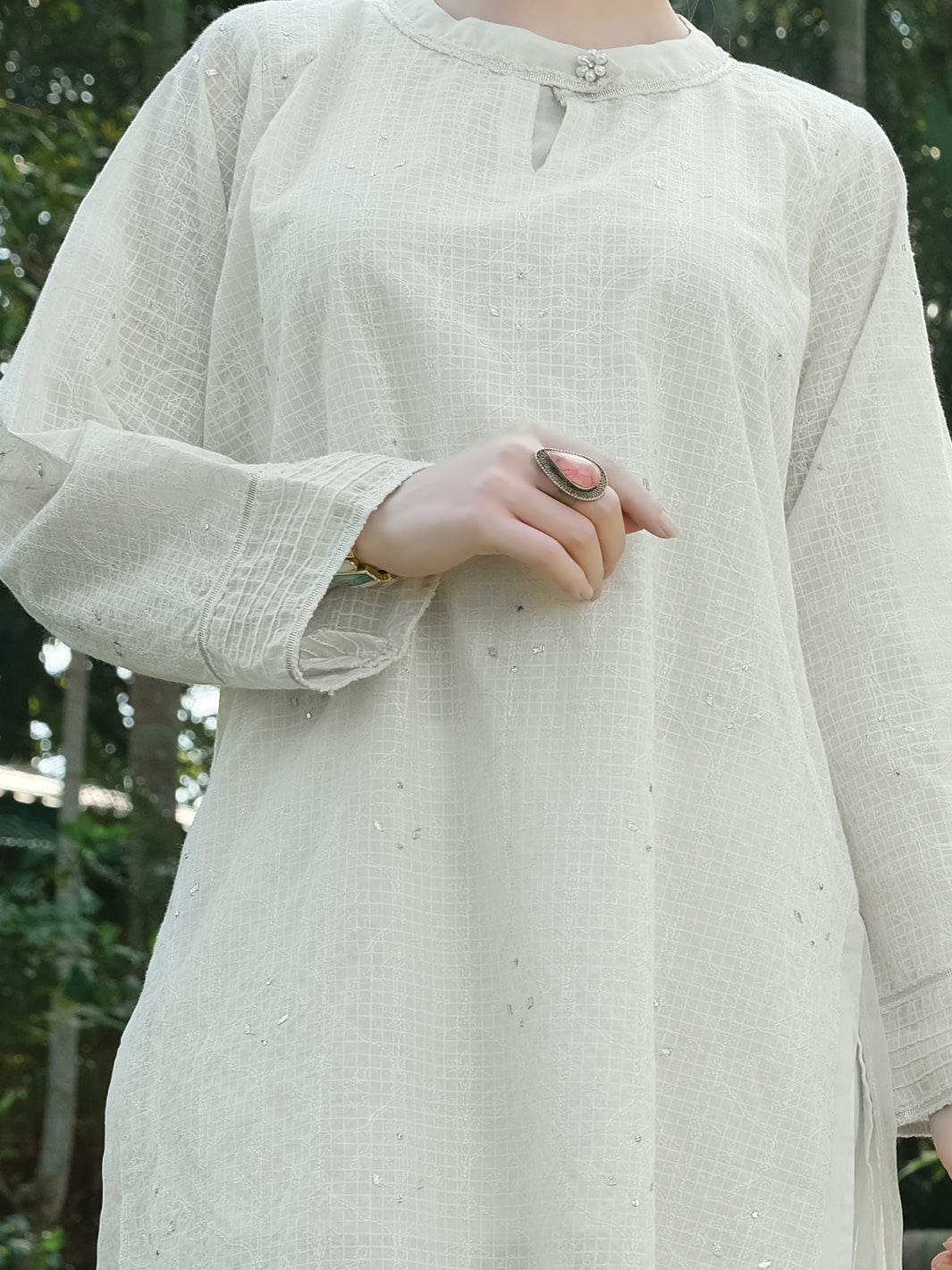Off White Chicken Kari Tunic - AL-LK-729