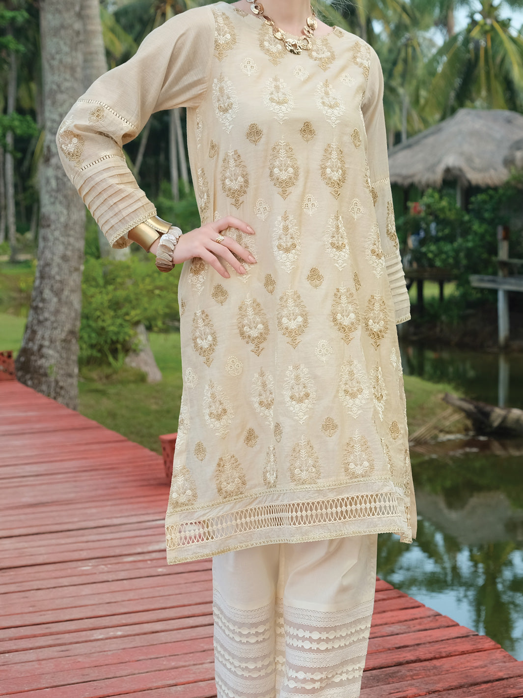 Off White Chicken Kari Tunic - AL-LK-730