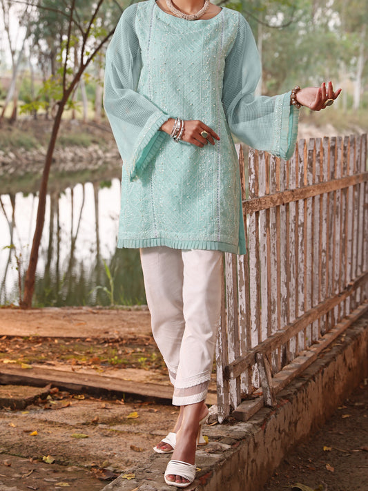 Sea Green Khaddi Net Tunic - AL-LK-780