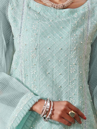 Sea Green Khaddi Net Tunic - AL-LK-780