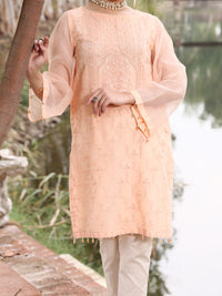 Peach Khaddi Net Tunic - AL-LK-781