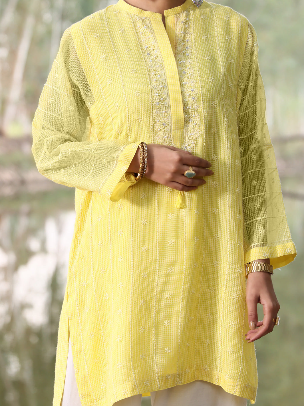 Lime Khaddi Net Tunic - AL-LK-782