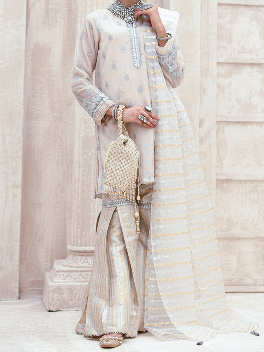 Beige Organza 3 Piece Formal Stitched - AL-3PS-LS-317A