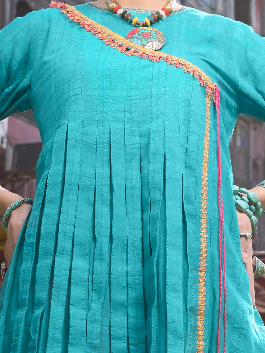 Turquoise Dobby Cotton Tunic - AL-LK-791
