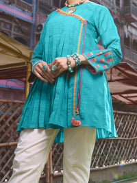 Turquoise Dobby Cotton Tunic - AL-LK-791