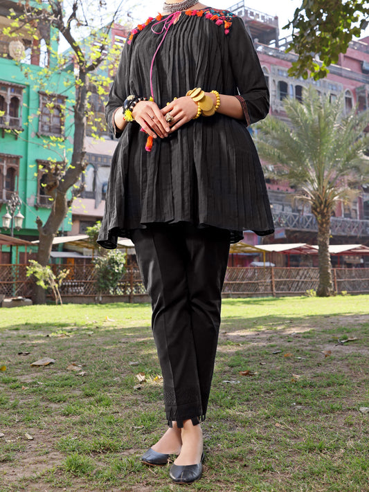 Black Dobby Cotton Tunic - AL-LK-792