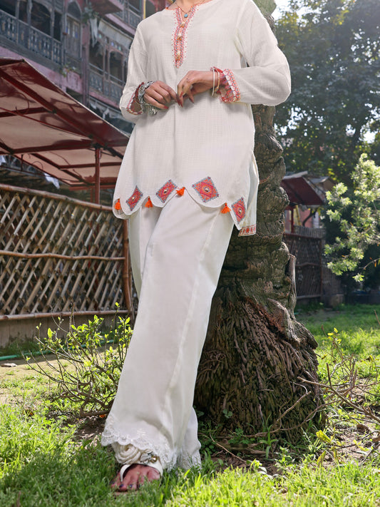 Off White Dobby Cotton Tunic - AL-LK-795