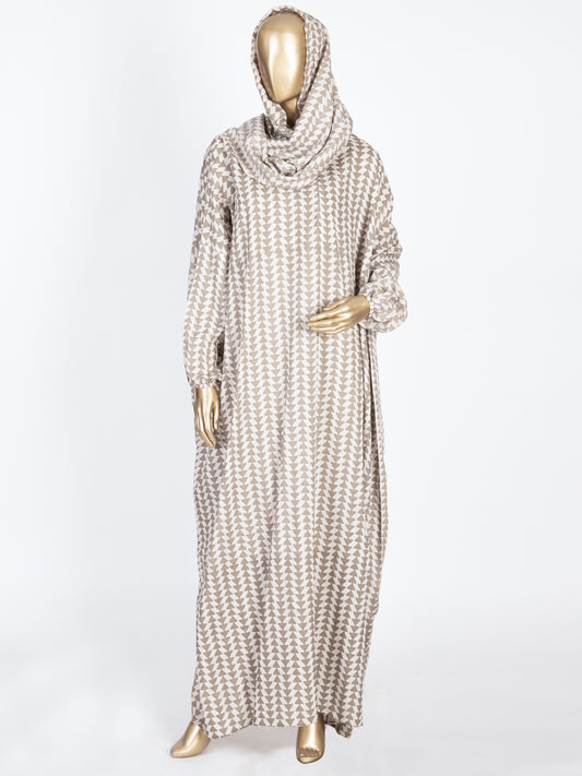 Beige-Brown Viscose Salah Robe - AL-LK-824C