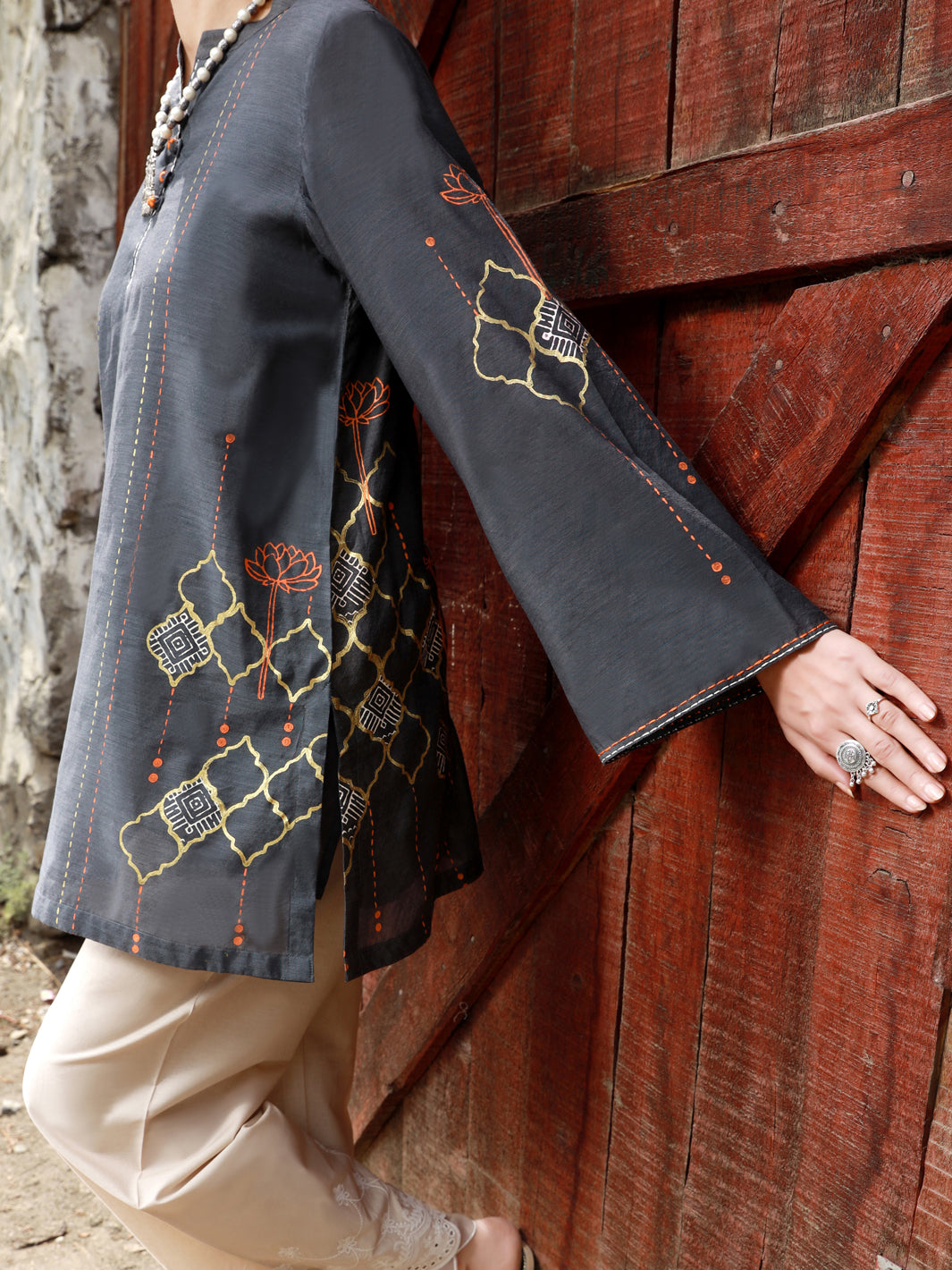 Dark Grey Paper Cotton Tunic - AL-LK-830