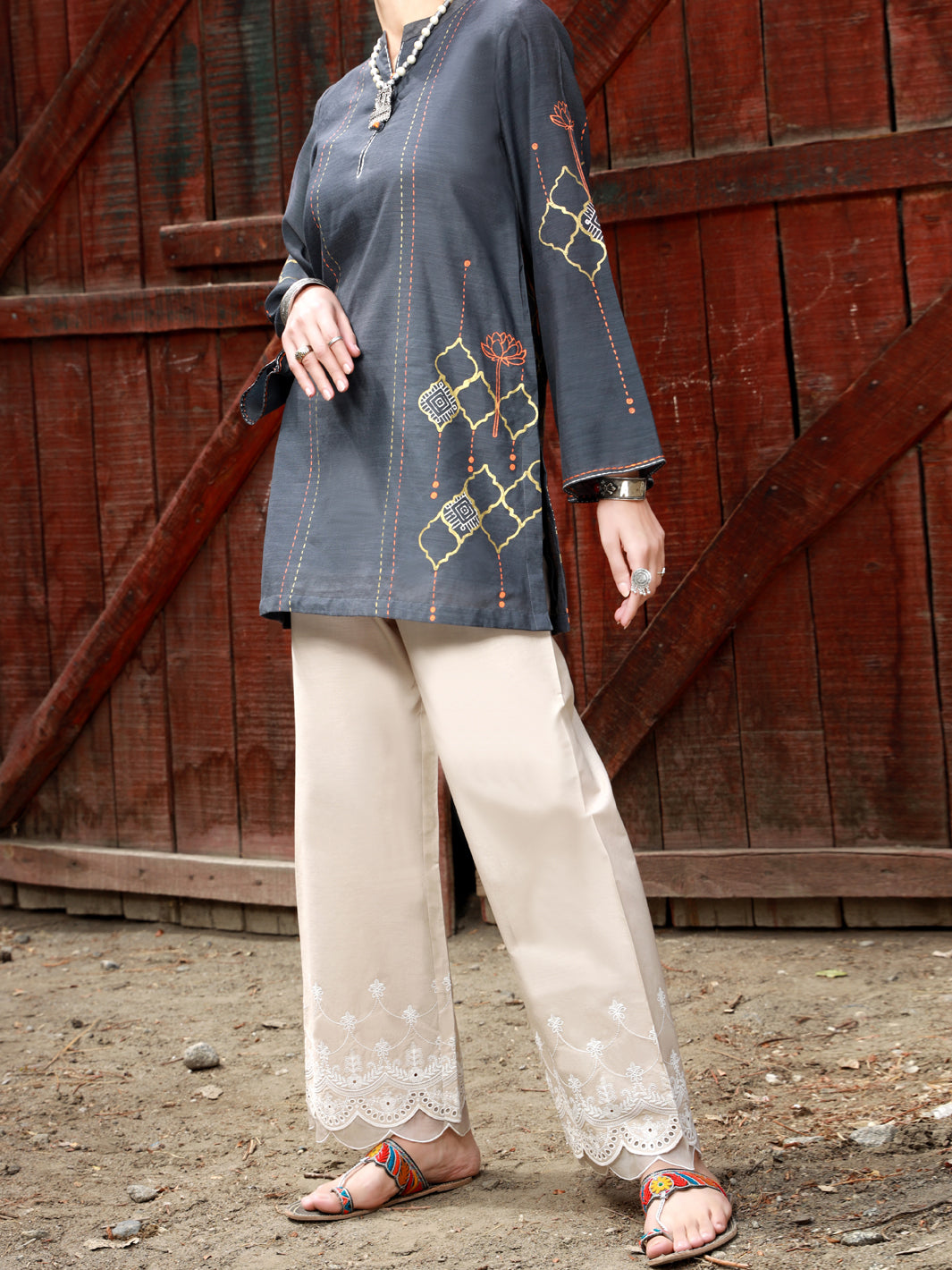 Dark Grey Paper Cotton Tunic - AL-LK-830