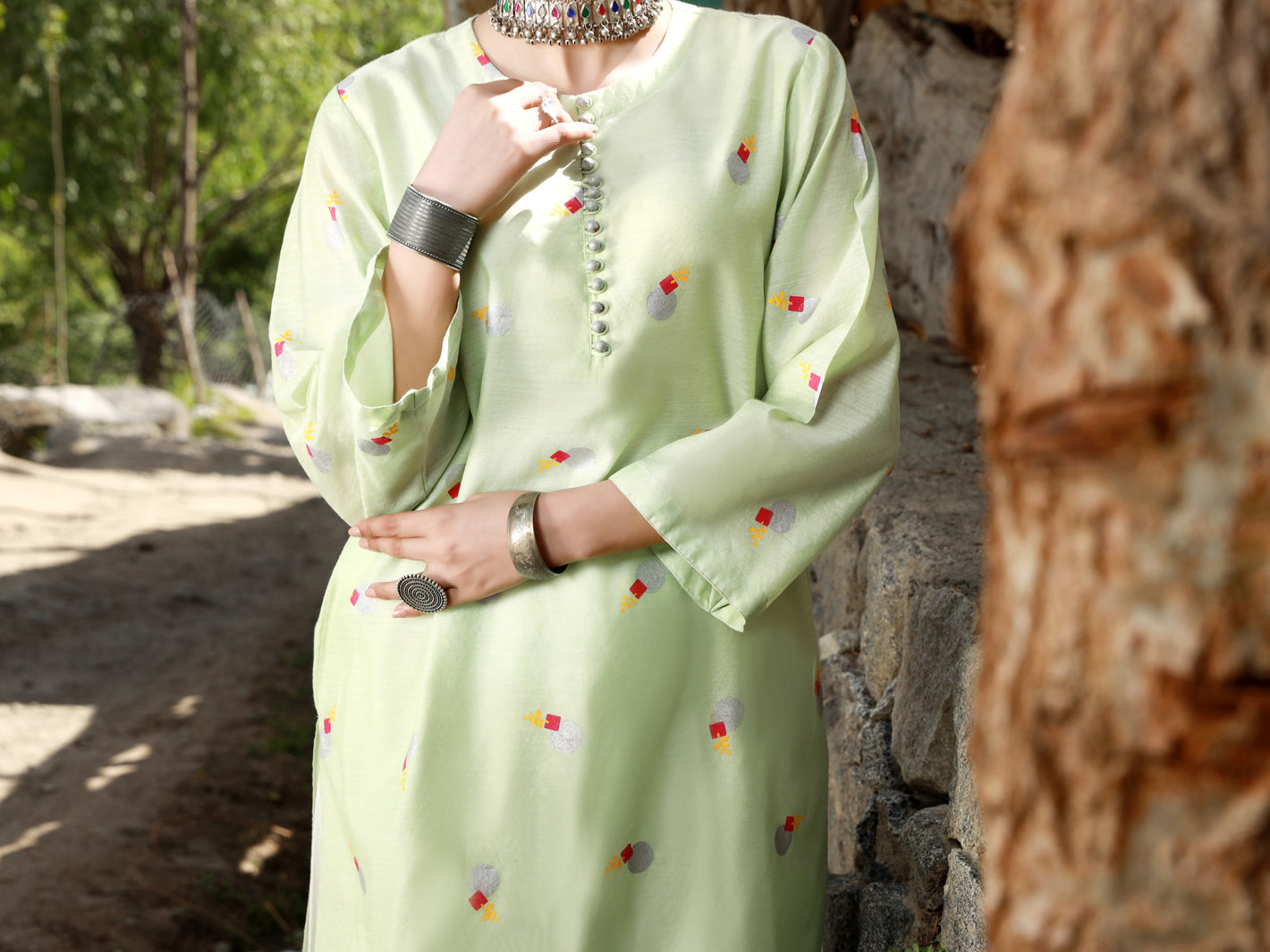 Light Green Paper Cotton Tunic - AL-LK-828B