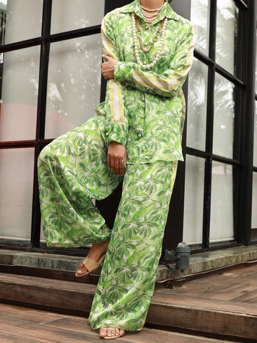 GREEN SATIN 2 PIECE STITCHED - AL-2PS-LKS-847